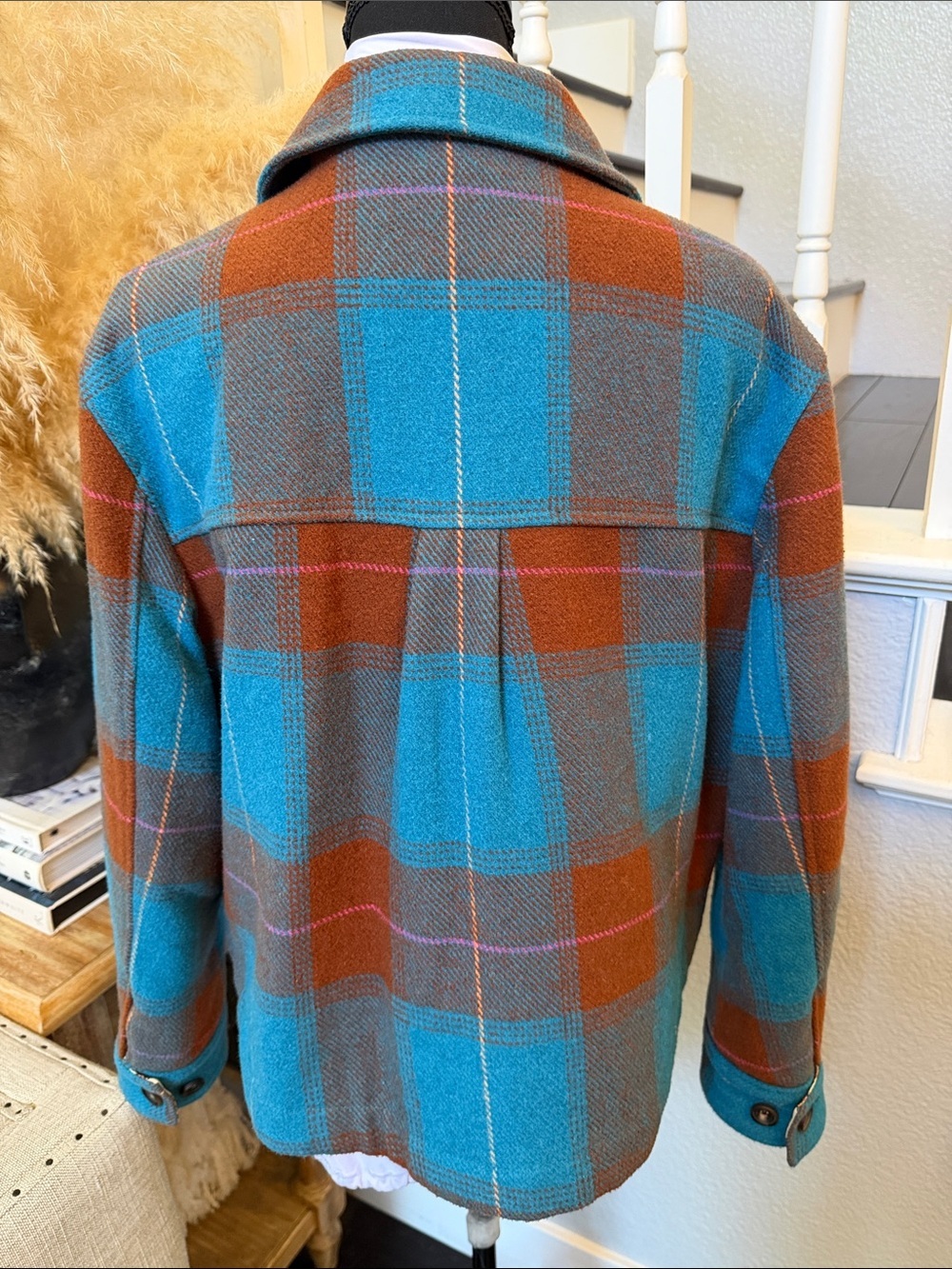 Sundance Quilted Buffalo Plaid Button Down Jacket Cabincore Wool Blend Size PM - Picture 5 of 8